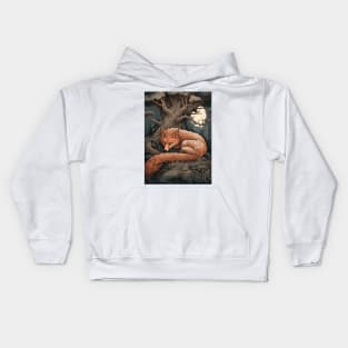 Dreamy Fox Slumber beneath Tree Kids Hoodie